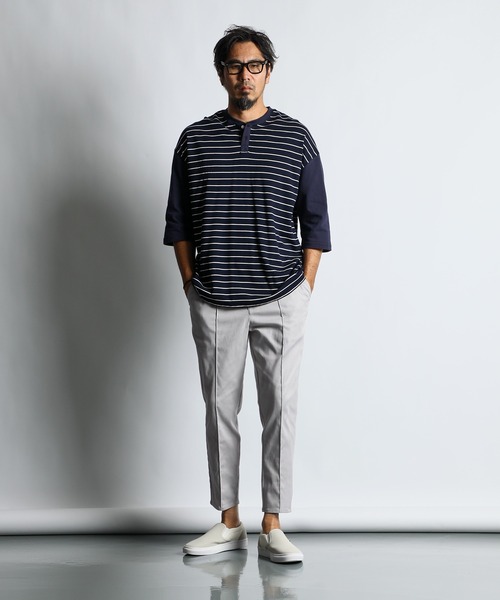 The DUFFER of ST.GEORGE(ザダファーオブセントジョージ)の「「GUM STRETCH CSF」CENTER CREASE TAPERED PANTS:超伸縮「ガムストレッチ」接触冷感 センタークリース ピンタック テーパードパンツ(スラックス・メンズ・ライトグレー/ライトベージュ/アイボリー/ブラック/ネイビー・X-LARGE/LARGE/MEDIUM/SMALL)」の11枚目の写真