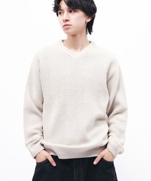 HERRINGBONE V NECK KNIT / へリンボーンVネックニット