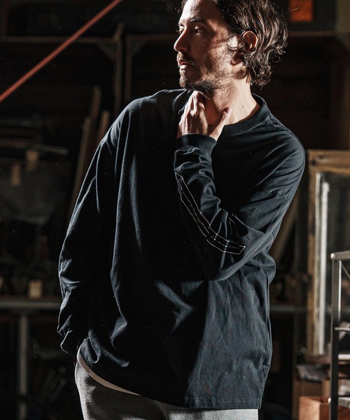 wjk reluxe（ダブルジェーケーリラックス）の「mlt5080-drop shoulder long sleeve cut sew ロンT（Tシャツ/カットソー・メンズ・ホワイト/ブラック/霜降りグレー・S/M/L/XL）」の2枚目の写真