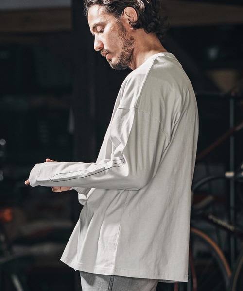 wjk reluxe（ダブルジェーケーリラックス）の「mlt5080-drop shoulder long sleeve cut sew ロンT（Tシャツ/カットソー・メンズ・ホワイト/ブラック/霜降りグレー・S/M/L/XL）」の4枚目の写真