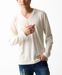 MK MICHEL KLEIN HOMME  | 【洗える】Vネックストライプカットソー(Tシャツ/カットソー)