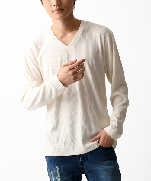 MK MICHEL KLEIN HOMME (エムケーミッシェルクランオム)の「【洗える】Vネックストライプカットソー(Tシャツ/カットソー・メンズ・チャコールグレー/ホワイト・51/48/46)」の1枚目の写真
