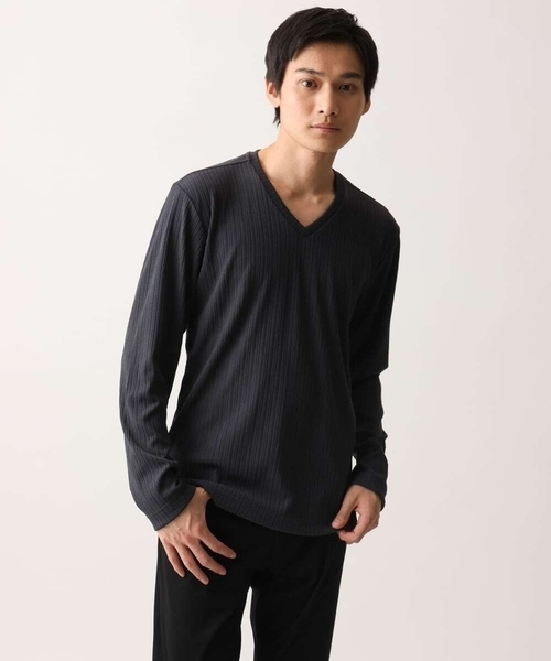 MK MICHEL KLEIN HOMME (エムケーミッシェルクランオム)の「【洗える】Vネックストライプカットソー(Tシャツ/カットソー・メンズ・チャコールグレー/ホワイト・51/48/46)」の5枚目の写真