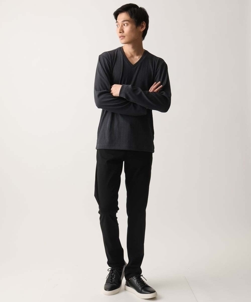 MK MICHEL KLEIN HOMME (エムケーミッシェルクランオム)の「【洗える】Vネックストライプカットソー(Tシャツ/カットソー・メンズ・チャコールグレー/ホワイト・51/48/46)」の4枚目の写真