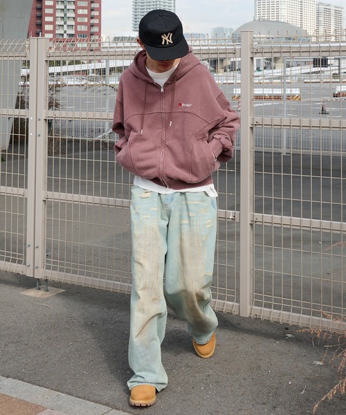 Perushu(ペルーシュ)の「vintage like docking design foodie ビンテージライクドッキングデザインフーディ(パーカー・メンズ・グレイッシュベージュ/チャコールグレー/ボルドー・MEDIUM/LARGE)」の5枚目の写真