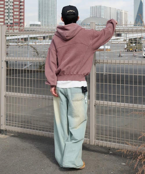 Perushu(ペルーシュ)の「vintage like docking design foodie ビンテージライクドッキングデザインフーディ(パーカー・メンズ・グレイッシュベージュ/チャコールグレー/ボルドー・MEDIUM/LARGE)」の8枚目の写真