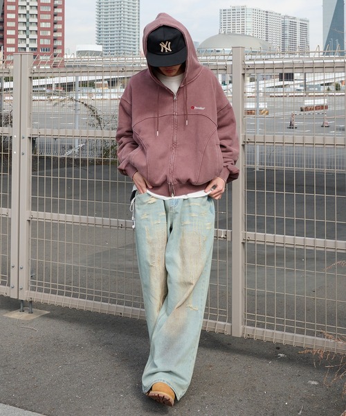 Perushu(ペルーシュ)の「vintage like docking design foodie ビンテージライクドッキングデザインフーディ(パーカー・メンズ・グレイッシュベージュ/チャコールグレー/ボルドー・MEDIUM/LARGE)」の7枚目の写真