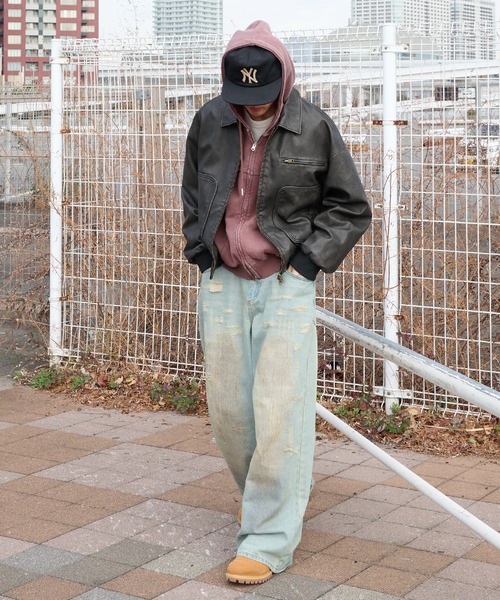 Perushu(ペルーシュ)の「vintage like docking design foodie ビンテージライクドッキングデザインフーディ(パーカー・メンズ・グレイッシュベージュ/チャコールグレー/ボルドー・MEDIUM/LARGE)」の12枚目の写真