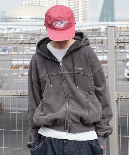 Perushu(ペルーシュ)の「vintage like docking design foodie ビンテージライクドッキングデザインフーディ(パーカー・メンズ・グレイッシュベージュ/チャコールグレー/ボルドー・MEDIUM/LARGE)」の21枚目の写真