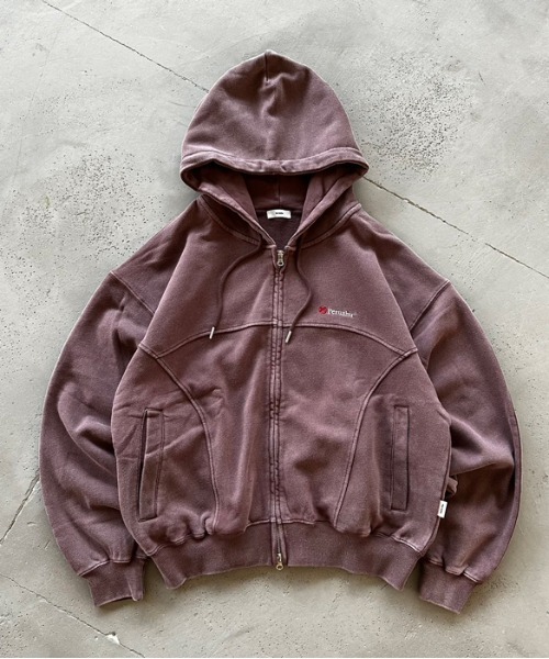 Perushu(ペルーシュ)の「vintage like docking design foodie ビンテージライクドッキングデザインフーディ(パーカー・メンズ・グレイッシュベージュ/チャコールグレー/ボルドー・MEDIUM/LARGE)」の14枚目の写真
