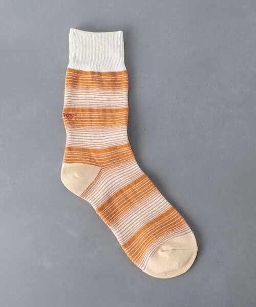 ROTOTO(ロトト)の「<ROTOTO> HORIZONTAL STRIPE CREW SOCKS/ストライプ クルーソックス(ソックス/靴下・メンズ・シャーベット/ライトブルー/ライトグレー・FREE)」の3枚目の写真