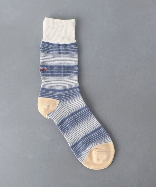 ROTOTO(ロトト)の「<ROTOTO> HORIZONTAL STRIPE CREW SOCKS/ストライプ クルーソックス(ソックス/靴下・メンズ・シャーベット/ライトブルー/ライトグレー・FREE)」の2枚目の写真