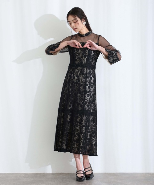 PourVous(プールヴー)の「レース シースルー 結婚式 二次会 パーティー ドレス 袖あり と ロング ベルスリーブ シアーセレモニー フォーマル オケージョンドレス 同窓会 成人式 ディナーミディアム お呼ばれ 謝恩会 20代 30代(ドレス・レディース・ブラック/ブラウン系その他/チャコール・S/M)」の7枚目の写真