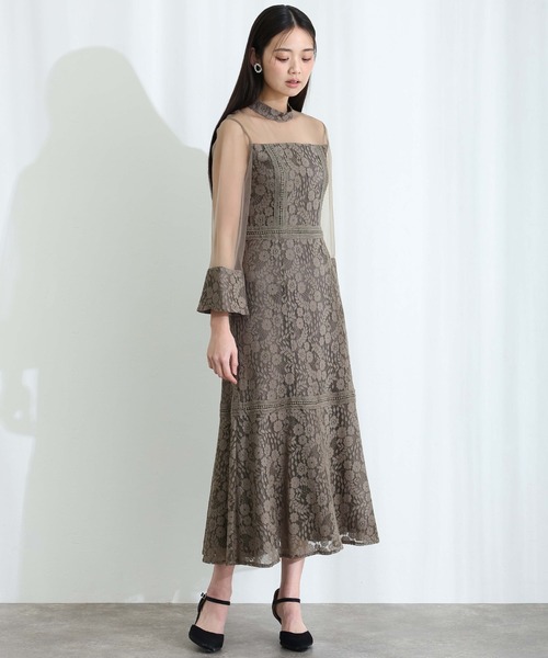 PourVous(プールヴー)の「レース シースルー 結婚式 二次会 パーティー ドレス 袖あり と ロング ベルスリーブ シアーセレモニー フォーマル オケージョンドレス 同窓会 成人式 ディナーミディアム お呼ばれ 謝恩会 20代 30代(ドレス・レディース・ブラック/ブラウン系その他/チャコール・S/M)」の8枚目の写真