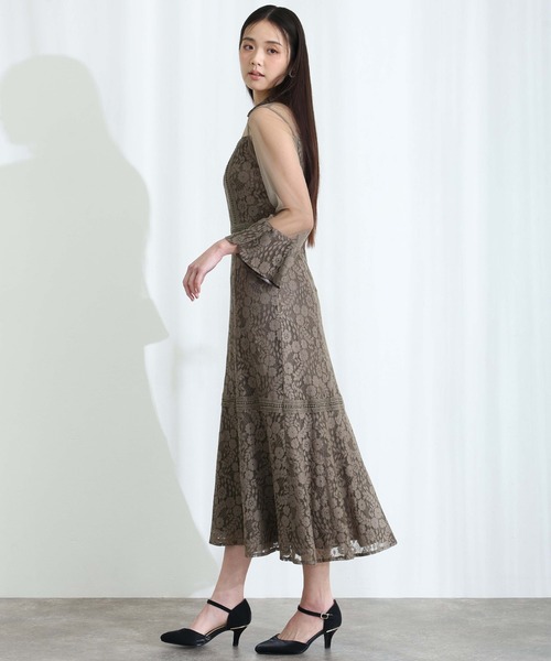PourVous(プールヴー)の「レース シースルー 結婚式 二次会 パーティー ドレス 袖あり と ロング ベルスリーブ シアーセレモニー フォーマル オケージョンドレス 同窓会 成人式 ディナーミディアム お呼ばれ 謝恩会 20代 30代(ドレス・レディース・ブラック/ブラウン系その他/チャコール・S/M)」の9枚目の写真