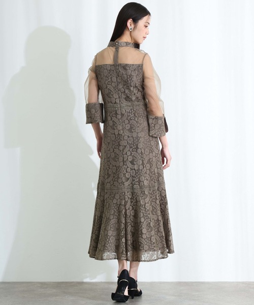 PourVous(プールヴー)の「レース シースルー 結婚式 二次会 パーティー ドレス 袖あり と ロング ベルスリーブ シアーセレモニー フォーマル オケージョンドレス 同窓会 成人式 ディナーミディアム お呼ばれ 謝恩会 20代 30代(ドレス・レディース・ブラック/ブラウン系その他/チャコール・S/M)」の10枚目の写真