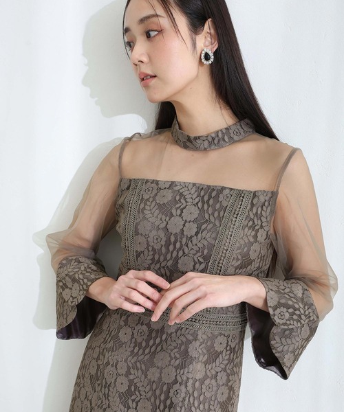 PourVous(プールヴー)の「レース シースルー 結婚式 二次会 パーティー ドレス 袖あり と ロング ベルスリーブ シアーセレモニー フォーマル オケージョンドレス 同窓会 成人式 ディナーミディアム お呼ばれ 謝恩会 20代 30代(ドレス・レディース・ブラック/ブラウン系その他/チャコール・S/M)」の11枚目の写真