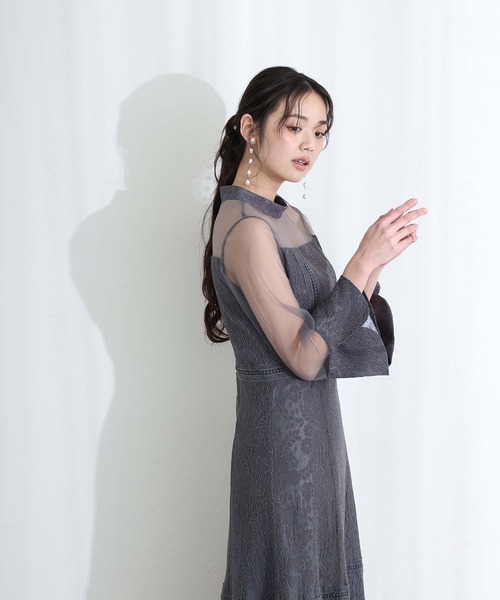 レース シースルー 結婚式 二次会 パーティー ドレス 袖あり と ロング