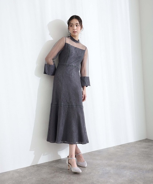 PourVous(プールヴー)の「レース シースルー 結婚式 二次会 パーティー ドレス 袖あり と ロング ベルスリーブ シアーセレモニー フォーマル オケージョンドレス 同窓会 成人式 ディナーミディアム お呼ばれ 謝恩会 20代 30代(ドレス・レディース・ブラック/ブラウン系その他/チャコール・S/M)」の15枚目の写真