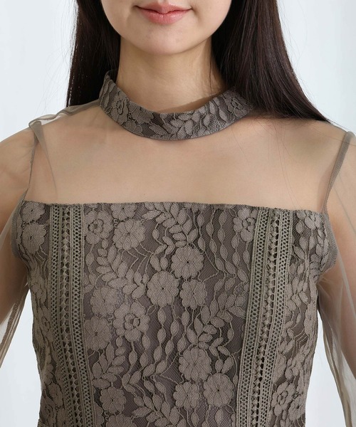 PourVous(プールヴー)の「レース シースルー 結婚式 二次会 パーティー ドレス 袖あり と ロング ベルスリーブ シアーセレモニー フォーマル オケージョンドレス 同窓会 成人式 ディナーミディアム お呼ばれ 謝恩会 20代 30代(ドレス・レディース・ブラック/ブラウン系その他/チャコール・S/M)」の16枚目の写真