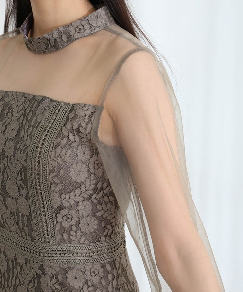 PourVous(プールヴー)の「レース シースルー 結婚式 二次会 パーティー ドレス 袖あり と ロング ベルスリーブ シアーセレモニー フォーマル オケージョンドレス 同窓会 成人式 ディナーミディアム お呼ばれ 謝恩会 20代 30代(ドレス・レディース・ブラック/ブラウン系その他/チャコール・S/M)」の17枚目の写真