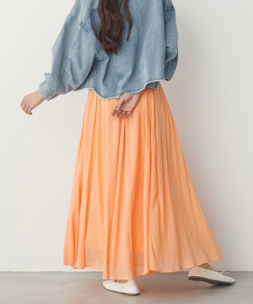 hunch（ハンチ）の「シアー マキシフレアスカート（スカート・レディース・アイボリー/ライトブルー/オレンジ/イエロー・FREE）」の7枚目の写真