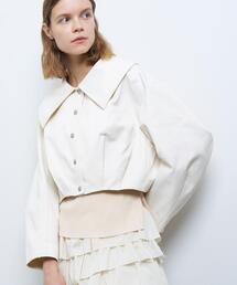 ランバンオンブルー テーラードジャケット フリル　レリアン　春夏 トリプルクロスフリルポケットジャケット|LANVIN en Bleu