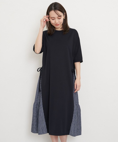 ikka（イッカ）の「【親子コーデ】異素材切り替えサイドリボンワンピース（ワンピース・レディース・ネイビー/ベージュ・M/L/S）」の9枚目の写真