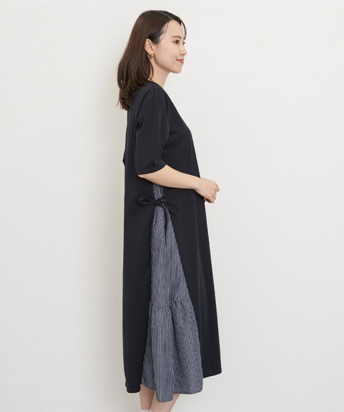 ikka（イッカ）の「【親子コーデ】異素材切り替えサイドリボンワンピース（ワンピース・レディース・ネイビー/ベージュ・M/L/S）」の10枚目の写真