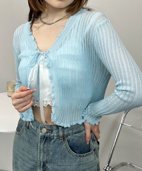 sevens(セブンズ)の「【sevens】CD Vネックレースアップカーディガン(カーディガン/ボレロ・レディース・ブラック/サックスブルー/ホワイト・FREE)」の3枚目の写真