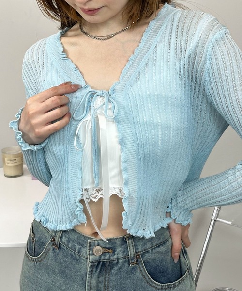 sevens(セブンズ)の「【sevens】CD Vネックレースアップカーディガン(カーディガン/ボレロ・レディース・ブラック/サックスブルー/ホワイト・FREE)」の22枚目の写真