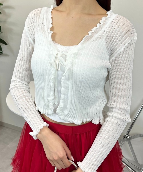 sevens(セブンズ)の「【sevens】CD Vネックレースアップカーディガン(カーディガン/ボレロ・レディース・ブラック/サックスブルー/ホワイト・FREE)」の13枚目の写真