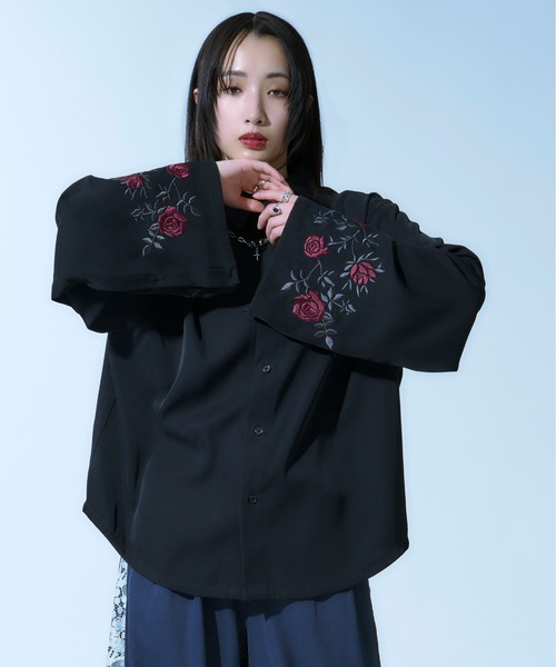 2wayアームスリットフラワー刺繍シャツ（シャツ/ブラウス