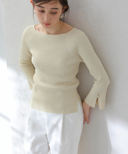 La TOTALITE(ラトータリテ)の「【洗える】オフネックリブプルオーバー(ニット/セーター・レディース・スカイブルー/ライトイエロー/ホワイト/ネイビー・FREE)」の14枚目の写真