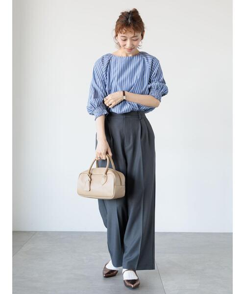 Lugnoncure（ルノンキュール）の「無地/柄アソート袖口シャーリングブラウス（シャツ/ブラウス・レディース・キナリ/イエロー/ネイビー/オフホワイト/ブラック・F）」の7枚目の写真