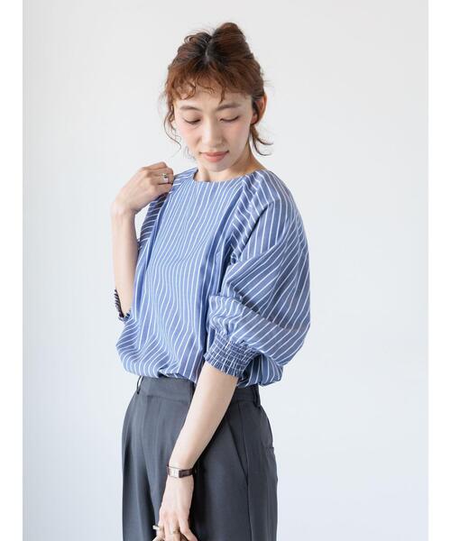 Lugnoncure（ルノンキュール）の「無地/柄アソート袖口シャーリングブラウス（シャツ/ブラウス・レディース・キナリ/イエロー/ネイビー/オフホワイト/ブラック・F）」の8枚目の写真