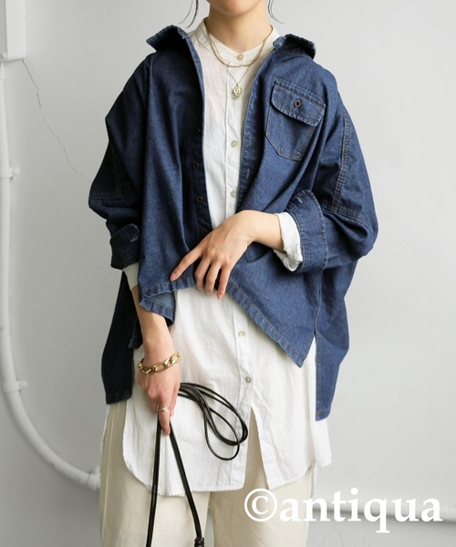 antiqua(アンティカ)の「デニムワイドジャケット(デニムジャケット・レディース・ライトブルー/ブルー・ONESIZE)」の7枚目の写真
