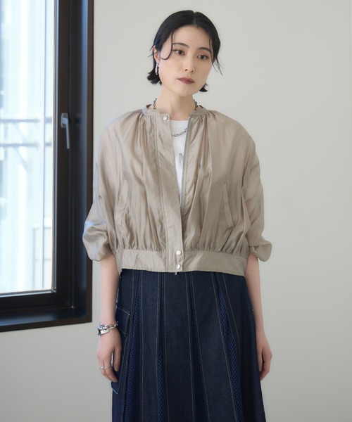 Paradise Picnic(パラダイスピクニック)の「シアーギャザーブルゾン(ブルゾン・レディース・グレイッシュベージュ/チャコールグレー・FREE)」の14枚目の写真
