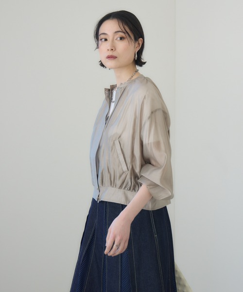 Paradise Picnic(パラダイスピクニック)の「シアーギャザーブルゾン(ブルゾン・レディース・グレイッシュベージュ/チャコールグレー・FREE)」の20枚目の写真