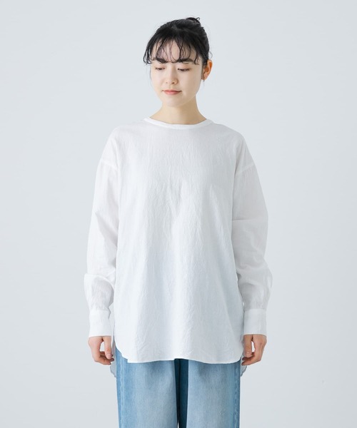コットンリネンクルーネックシャツ（Tシャツ/カットソー）｜か