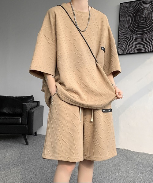 NEW GENTLEMAN（ニュージェントルマン）の「【2点SET】マグノリアジャガード セットアップ T＆ショーツ（Tシャツ/カットソー・メンズ・ブラック/ブラウン/ホワイト・M/XL/L）」の16枚目の写真