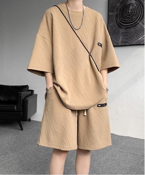 NEW GENTLEMAN（ニュージェントルマン）の「【2点SET】マグノリアジャガード セットアップ T＆ショーツ（Tシャツ/カットソー・メンズ・ブラック/ブラウン/ホワイト・M/XL/L）」の15枚目の写真