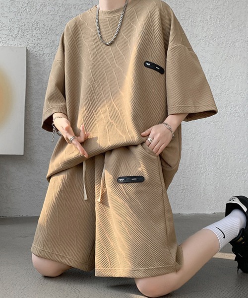 NEW GENTLEMAN（ニュージェントルマン）の「【2点SET】マグノリアジャガード セットアップ T＆ショーツ（Tシャツ/カットソー・メンズ・ブラック/ブラウン/ホワイト・M/XL/L）」の14枚目の写真