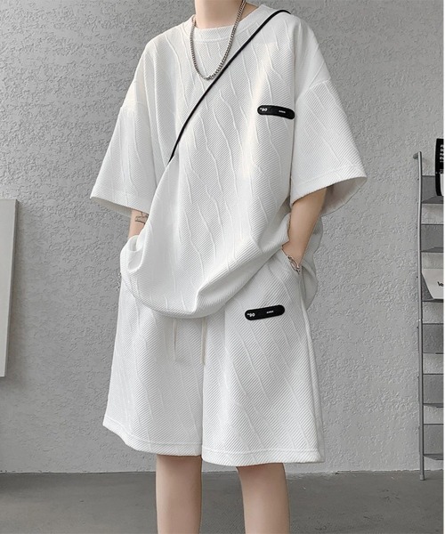 NEW GENTLEMAN（ニュージェントルマン）の「【2点SET】マグノリアジャガード セットアップ T＆ショーツ（Tシャツ/カットソー・メンズ・ブラック/ブラウン/ホワイト・M/XL/L）」の11枚目の写真