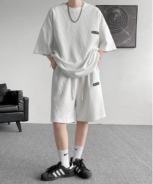 NEW GENTLEMAN（ニュージェントルマン）の「【2点SET】マグノリアジャガード セットアップ T＆ショーツ（Tシャツ/カットソー・メンズ・ブラック/ブラウン/ホワイト・M/XL/L）」の6枚目の写真