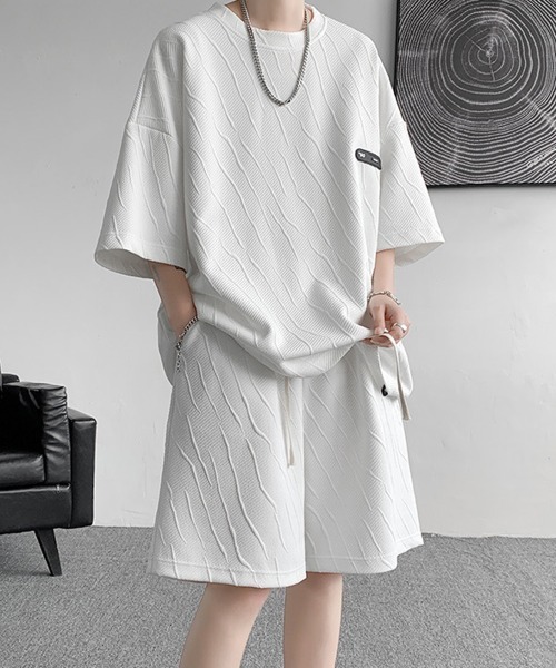 NEW GENTLEMAN（ニュージェントルマン）の「【2点SET】マグノリアジャガード セットアップ T＆ショーツ（Tシャツ/カットソー・メンズ・ブラック/ブラウン/ホワイト・M/XL/L）」の5枚目の写真