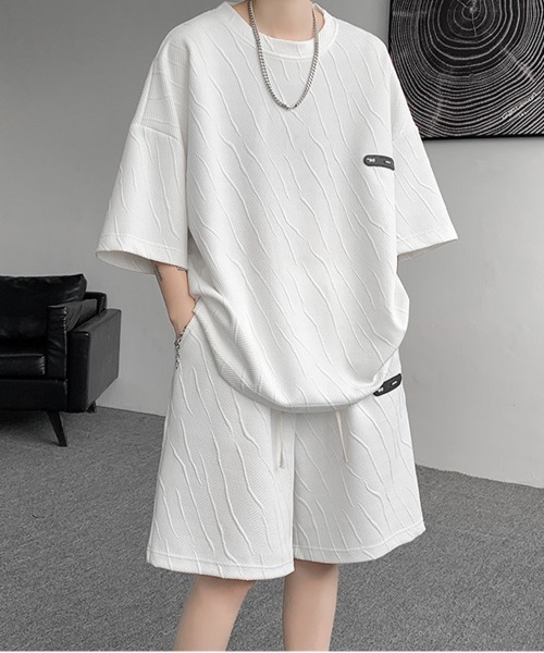 NEW GENTLEMAN（ニュージェントルマン）の「【2点SET】マグノリアジャガード セットアップ T＆ショーツ（Tシャツ/カットソー・メンズ・ブラック/ブラウン/ホワイト・M/XL/L）」の4枚目の写真