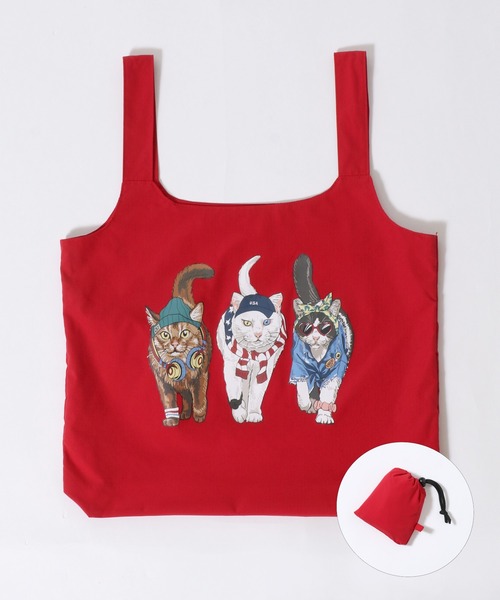 SITRY(シトリー)の「Animal Front & Back Print Eco Bag/猫&犬 アニマル エコバッグ ポケッタブルバッグ ショッピングバッグ(エコバッグ/サブバッグ・レディース・ブルー/グレー系その他/レッド系その他/ライトグレー/レッド/グレー系その他2/チャコール/ブルー系その他・FREE)」の7枚目の写真