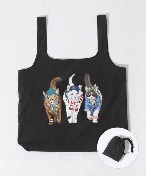 SITRY(シトリー)の「Animal Front & Back Print Eco Bag/猫&犬 アニマル エコバッグ ポケッタブルバッグ ショッピングバッグ(エコバッグ/サブバッグ・レディース・ブルー/グレー系その他/レッド系その他/ライトグレー/レッド/グレー系その他2/チャコール/ブルー系その他・FREE)」の1枚目の写真