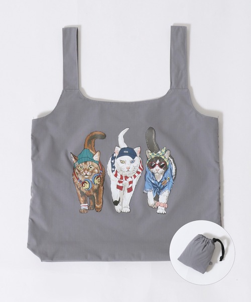 SITRY(シトリー)の「Animal Front & Back Print Eco Bag/猫&犬 アニマル エコバッグ ポケッタブルバッグ ショッピングバッグ(エコバッグ/サブバッグ・レディース・ブルー/グレー系その他/レッド系その他/ライトグレー/レッド/グレー系その他2/チャコール/ブルー系その他・FREE)」の2枚目の写真